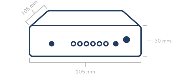 Maße des APT-06. Höhe: 30 mm. Breite: 105 mm. Tiefe: 105 mm.