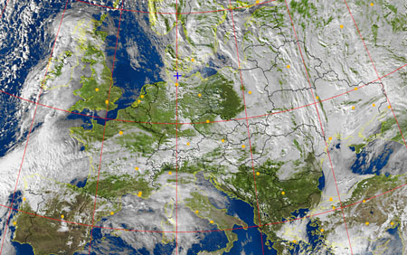 Ein Wetter-Satellitenbild, das mit dem Empfänger APT-06 und der Antenne KX-137 empfangen wurde.