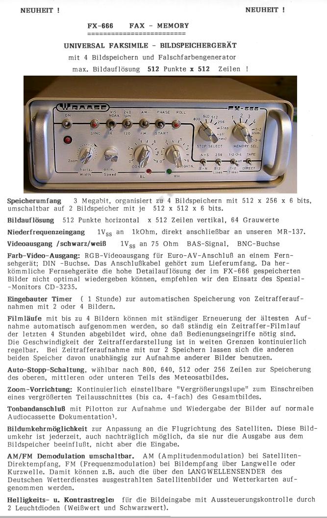 FX-666 FAX MEMORY  WRAASE ELECTRONIC